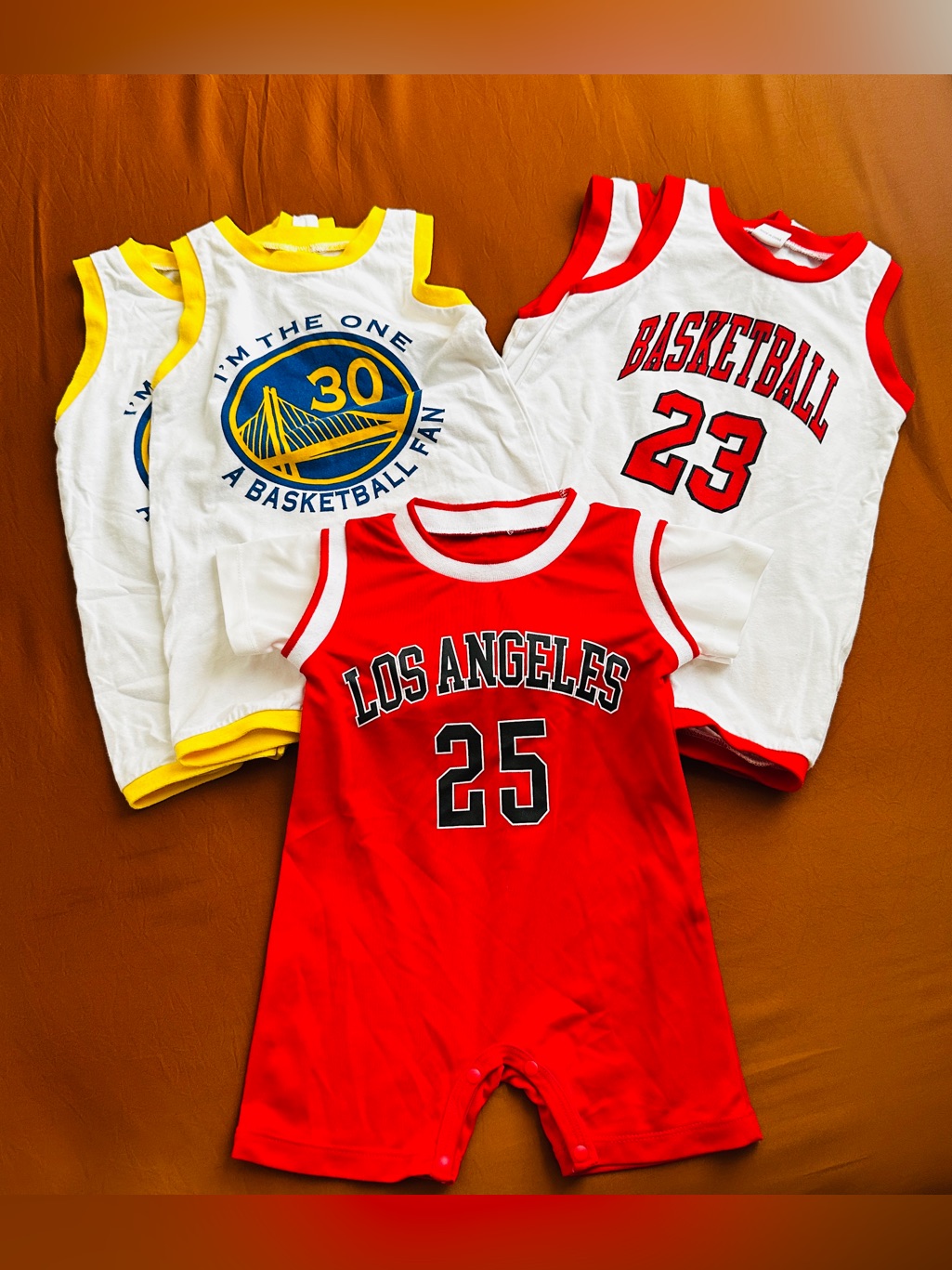 Kids Basketball Tank & Romper Set - Red, White & Yellow